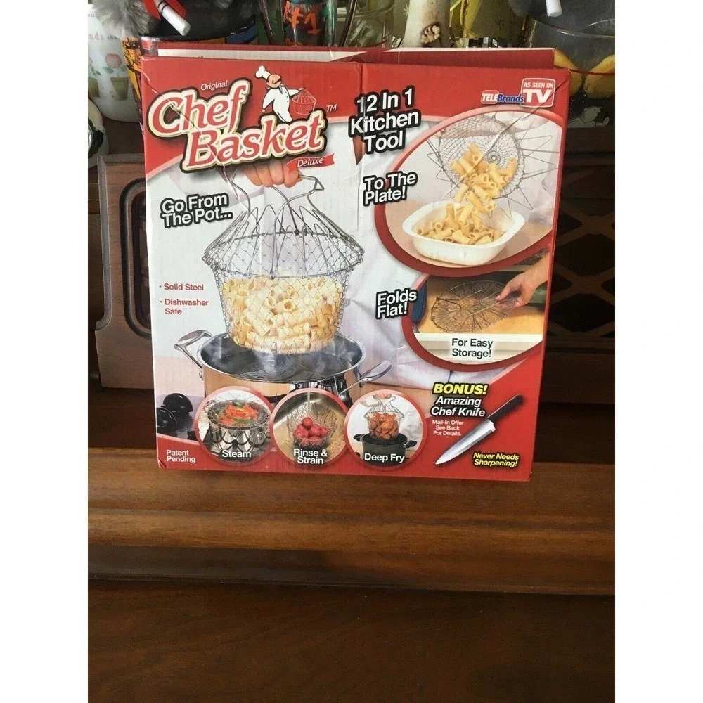 Original Chef Basket 12 in 1 Kitchen Tool Steam, Rinse, Fry, Knife not Included
